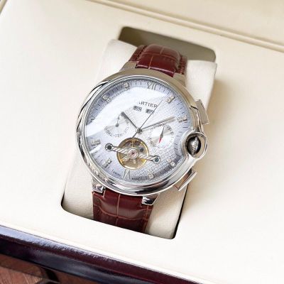 Ballon Bleu De Cartier 44*12mm 316L Steel Green/White Face Leather Band Mingzhu Movement Watch